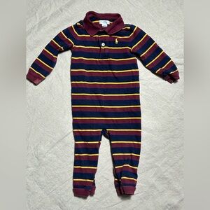 Ralph LaurenBoys Navy Blue Stripe Polo Romper Size 18 Month
